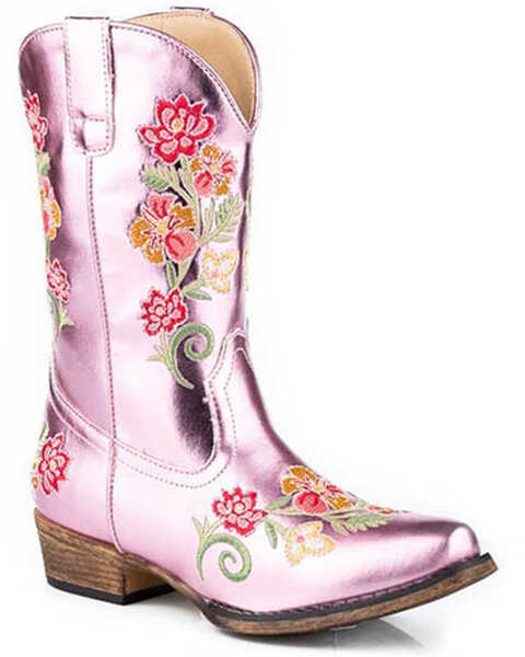 Image #1 - Roper Little Girls' Riley Floral Western Boots - Snip Toe, Pink, hi-res