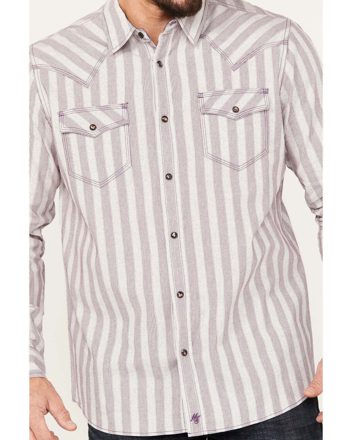 Image #3 - Moonshine Spirit Men's Cosmic Dobby Striped Long Sleeve Western Snap Shirt, Purple, hi-res