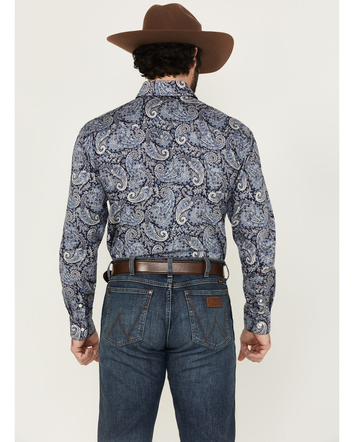 Image #4 - Rough Stock by Panhandle Men's Paisley Print Long Sleeve Pearl Snap Stretch Western Shirt, Navy, hi-res