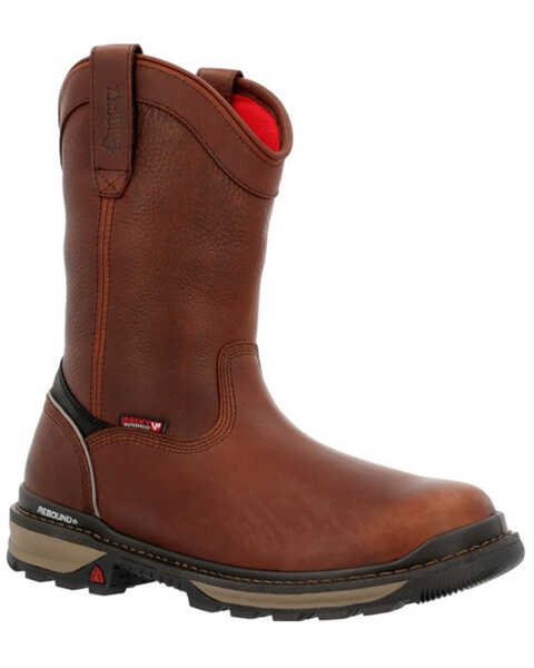 Rocky Men's Rams Horn Waterproof Pull On Soft Work Boots - Round Toe , Dark Brown, hi-res