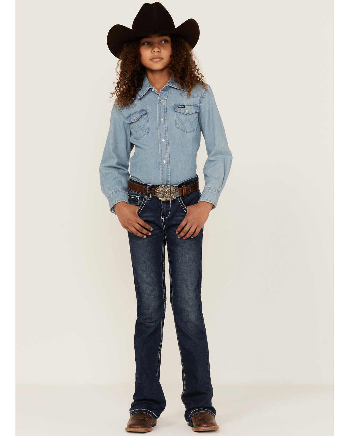 Image #1 - Shyanne Little Girls' Southwestern Dreamcatcher Pocket Bootcut Jeans, Blue, hi-res