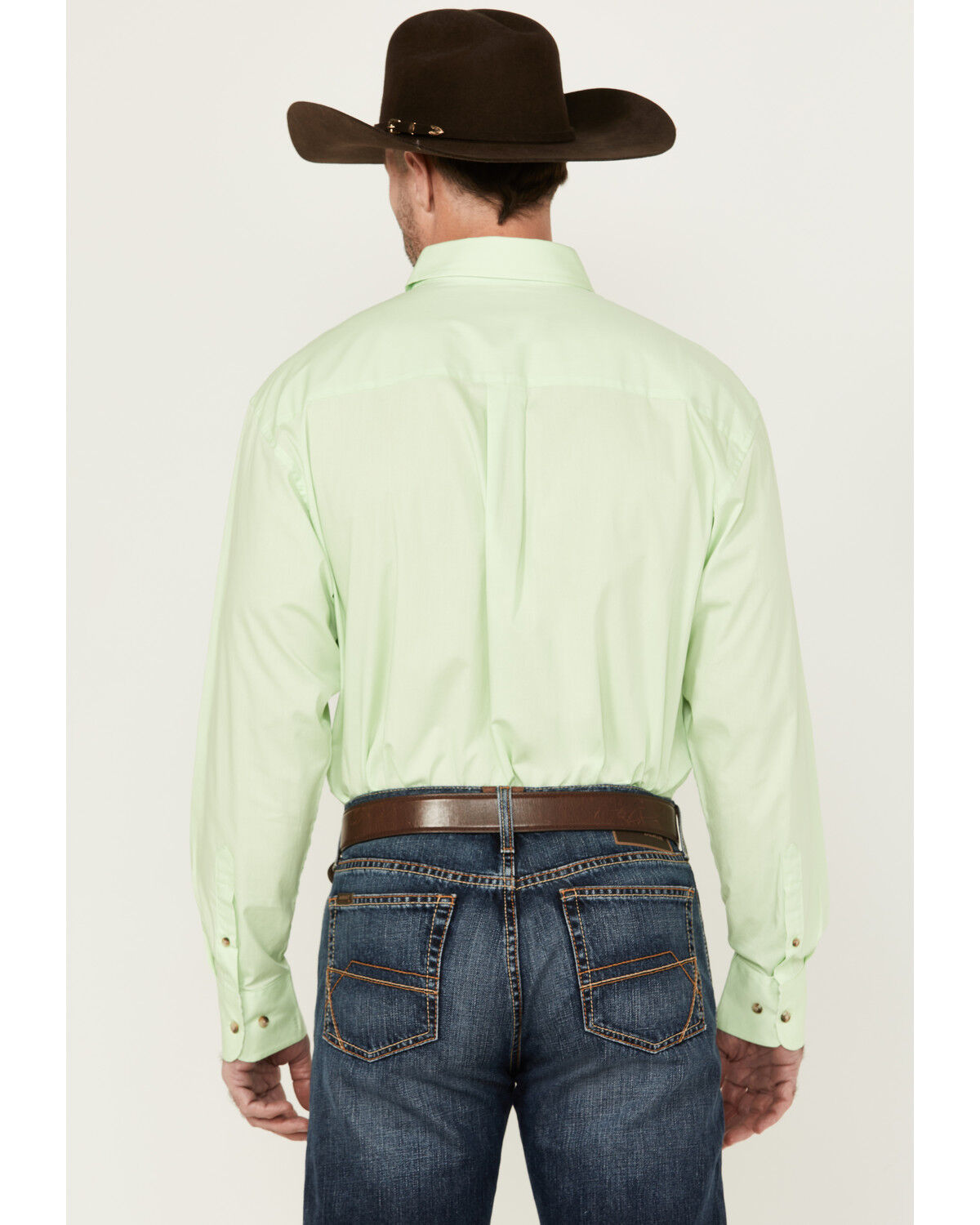 Image #4 - George Strait by Wrangler Men's Solid Long Sleeve Button-Down Stretch Western Shirt, Light Green, hi-res