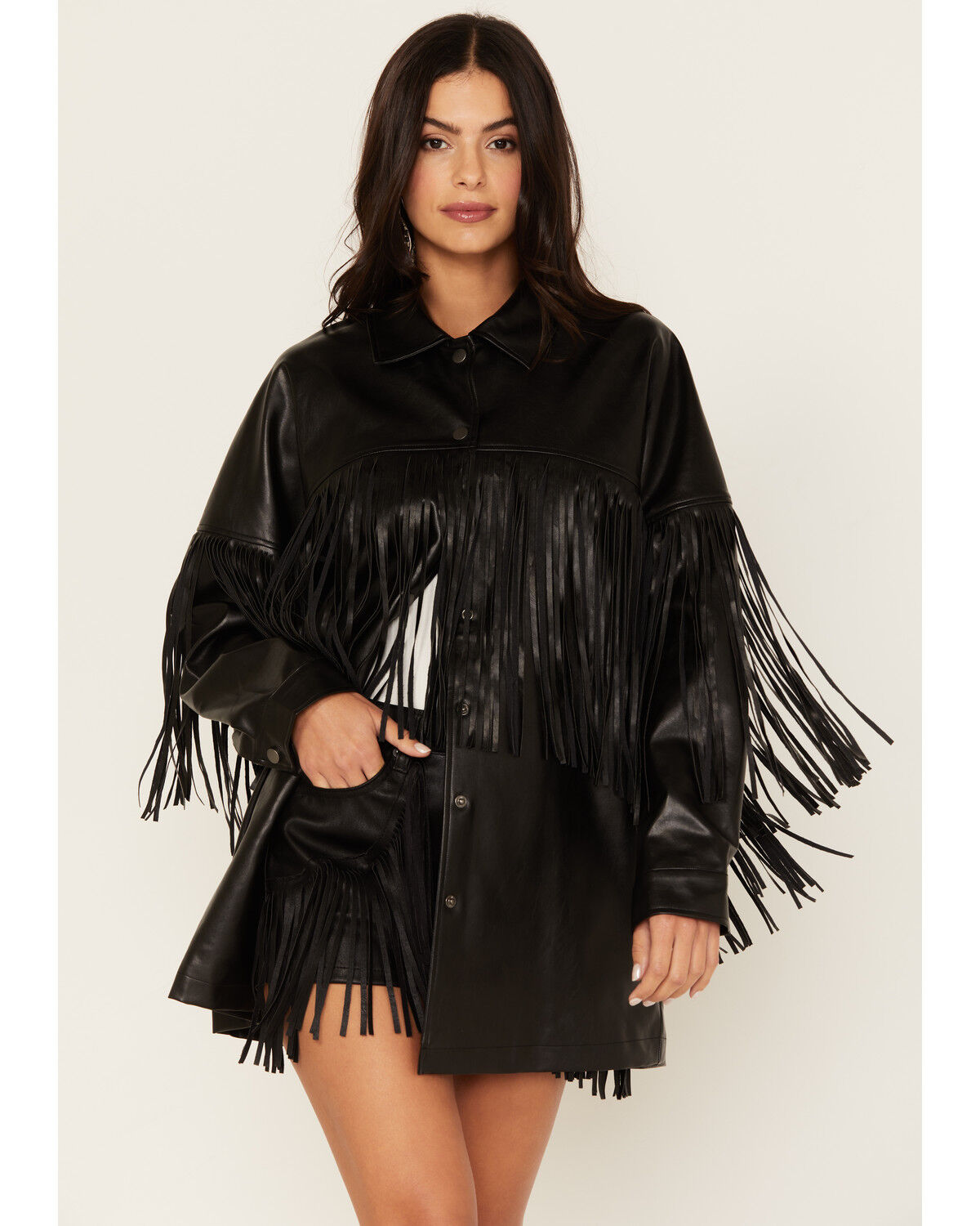 Image #1 - Sadie & Sage Women's Wild West Fringe Vegan Shacket, , hi-res
