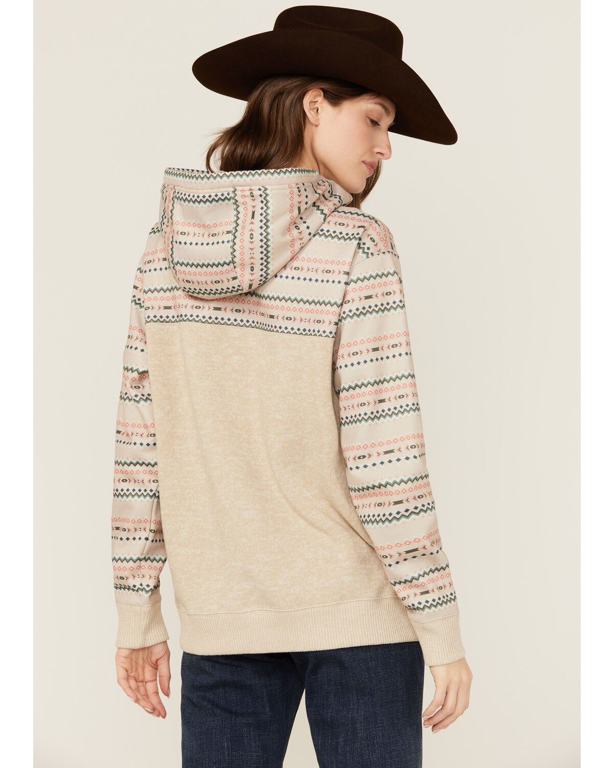 Image #4 - Hooey Women's Striped Trim Hooded Pullover, Cream, hi-res