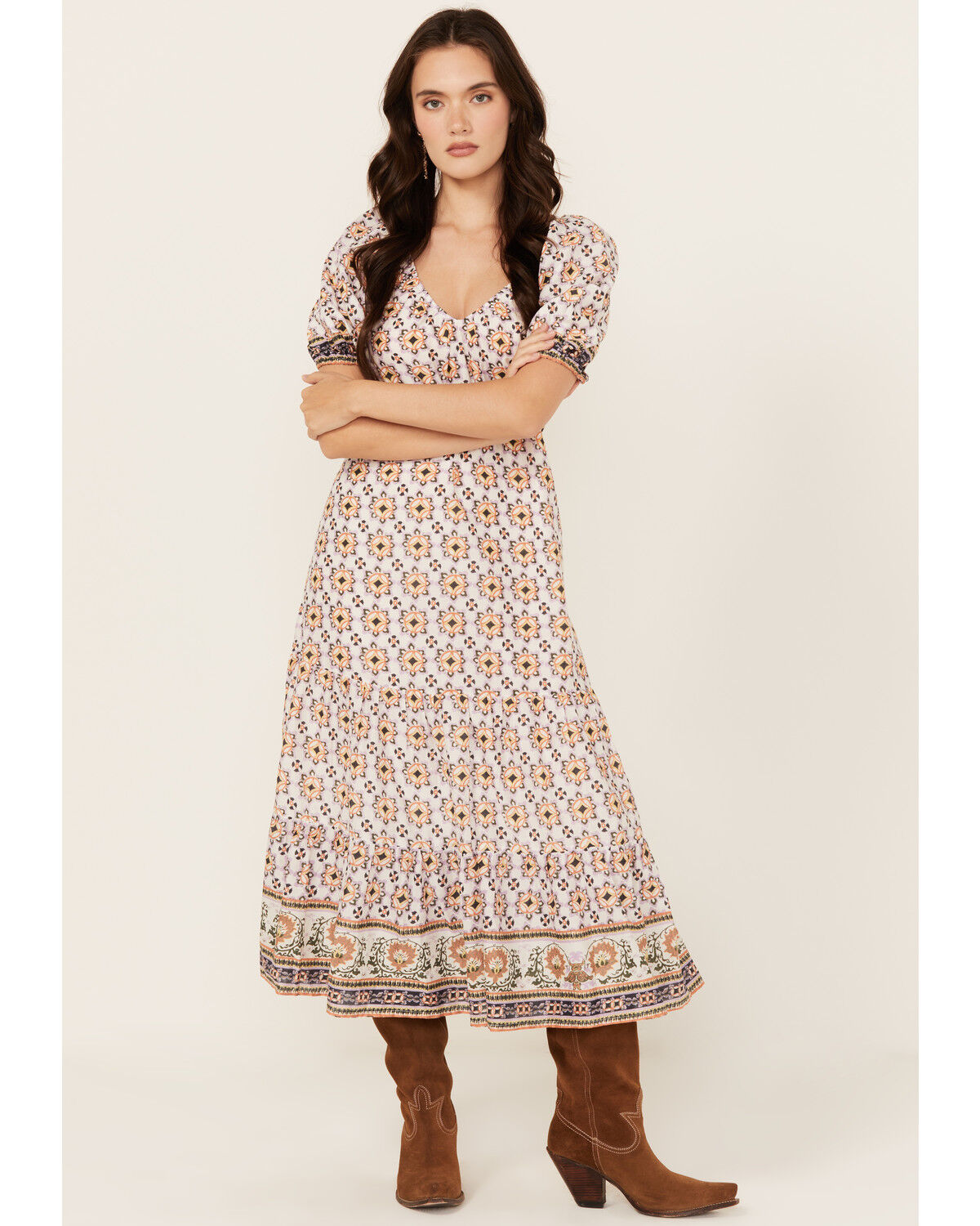 Image #1 - Cleobella Women's Paula Geo Print Short Sleeve Midi Dress, Multi, hi-res