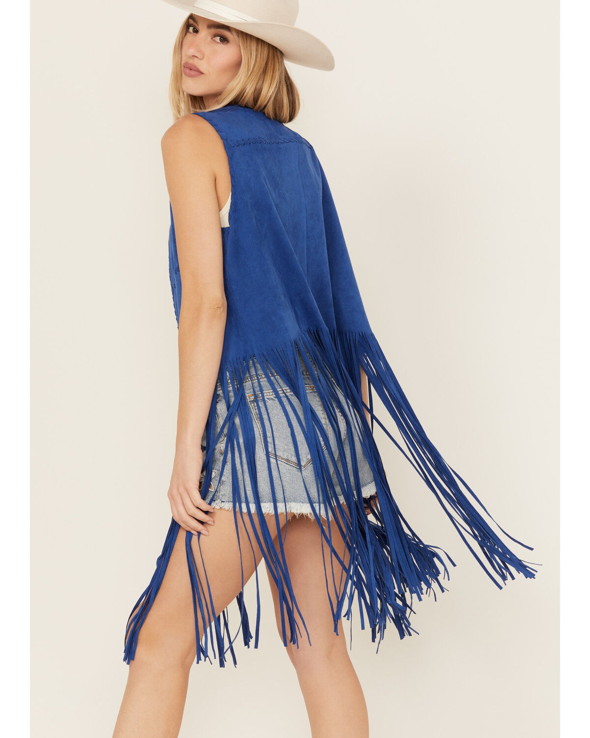Image #4 - Fornia Women's Faux Suede Fringe Vest, Blue, hi-res