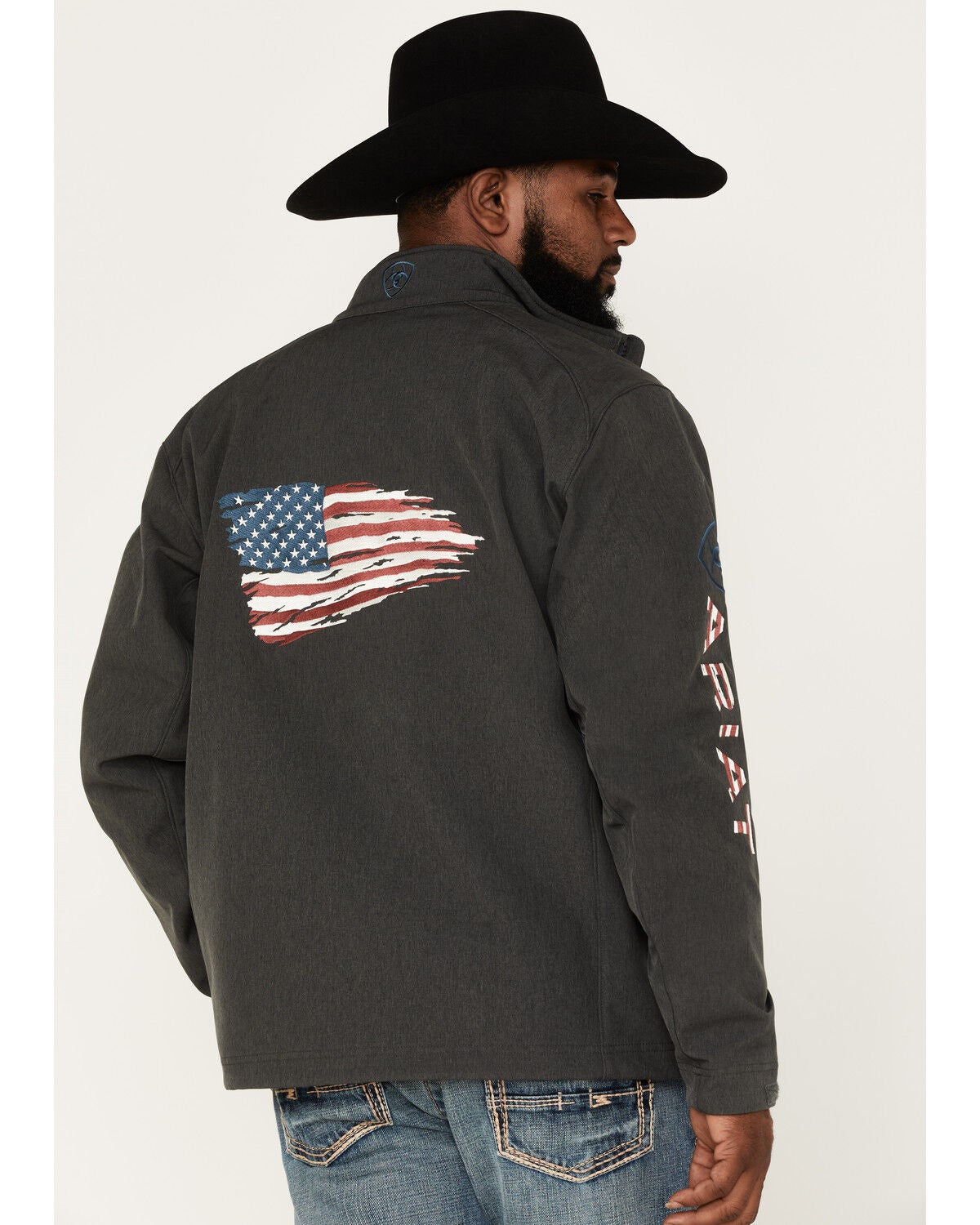 Image #1 - Ariat Men's Logo 2.0 Patriot Softshell Jacket, Charcoal, hi-res