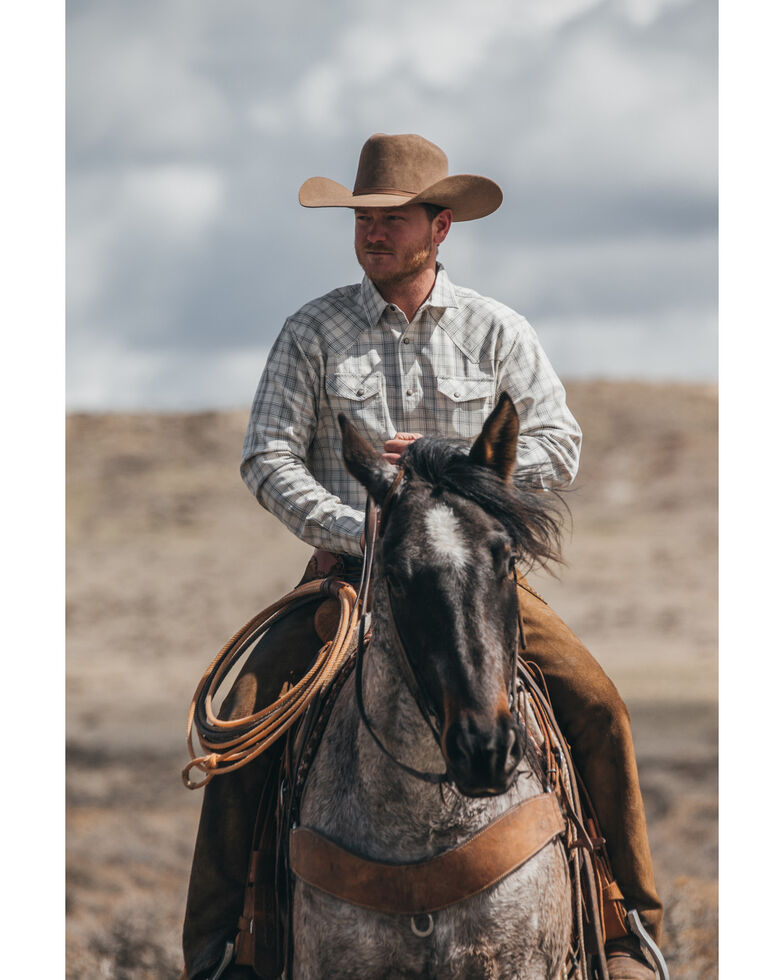Blue Ranchwear Men's Yarn-Dye Tan Plaid Long Sleeve Snap Western Workshirt , Tan, hi-res