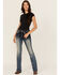 Image #3 - Grace In LA Women's Medium Wash Steerhead Embroidered Mid Rise Bootcut Stretch Denim Jeans, Medium Wash, hi-res