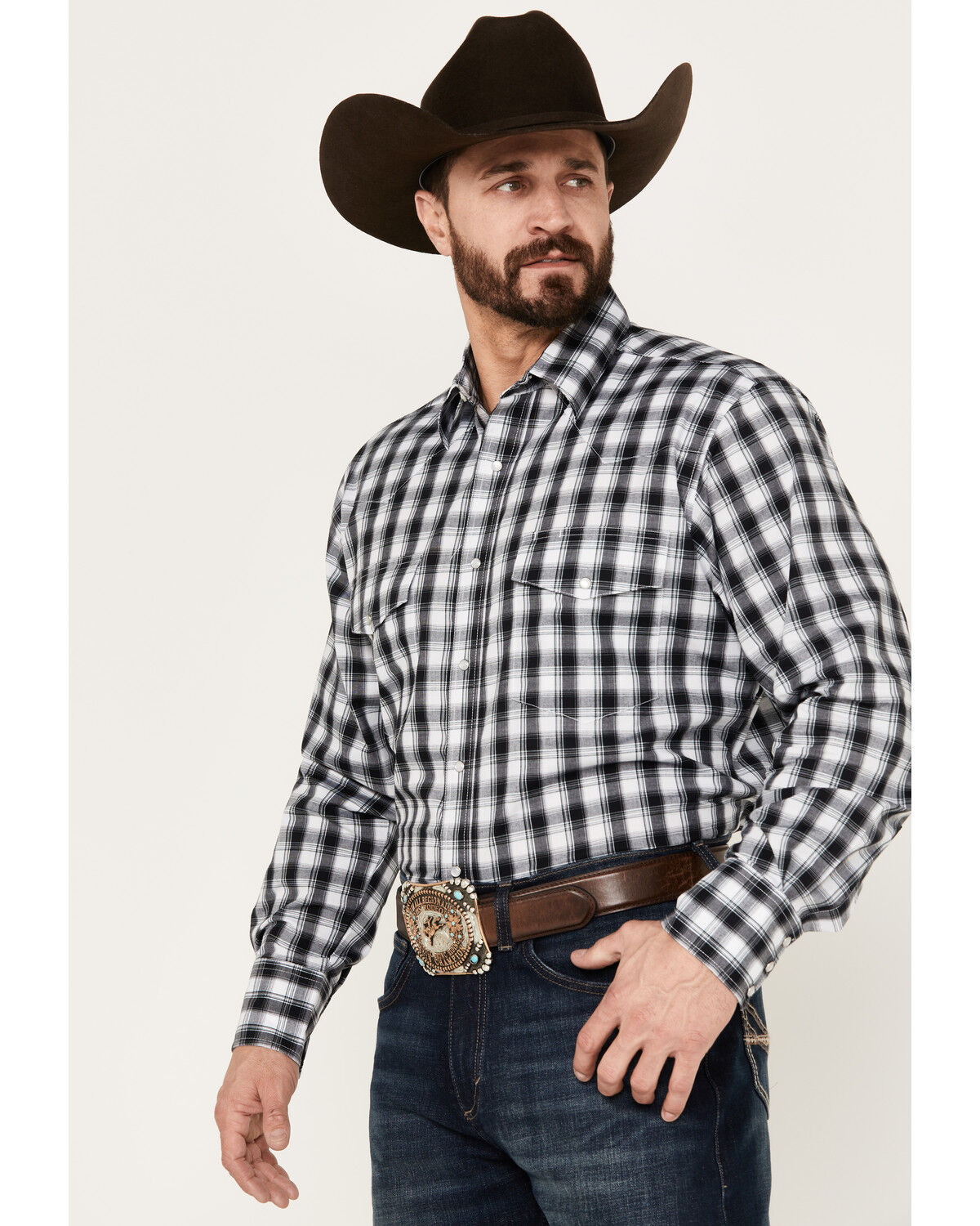 Image #2 - Wrangler Men's Plaid Print Long Sleeve Pearl Snap Western Shirt, , hi-res