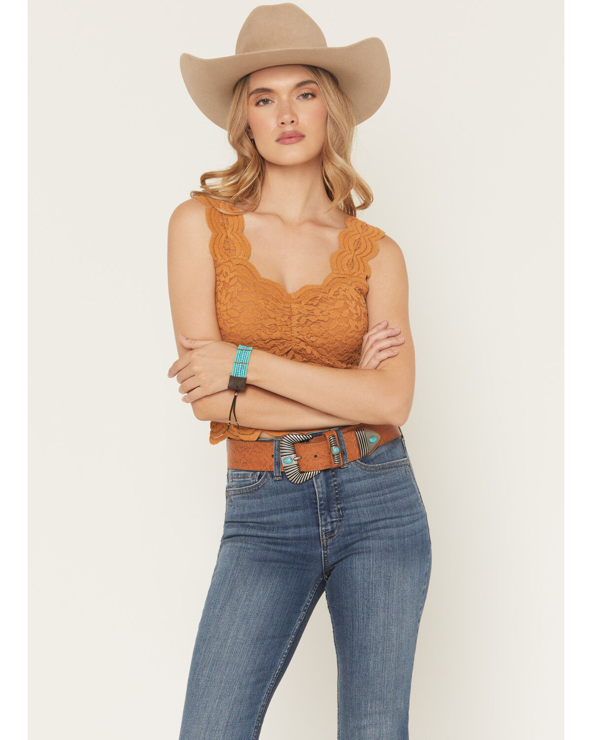 Image #1 - Shyanne Women's Solid Lace Tank Top, Pecan, hi-res