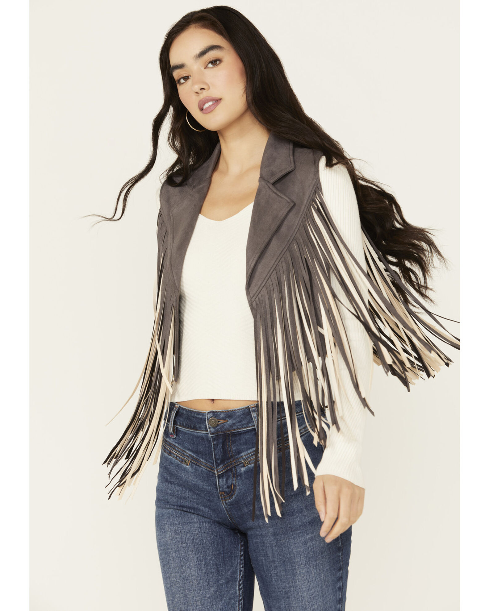 Product Name: Saints & Hearts Women's Contrast Fringe Faux Suede Vest