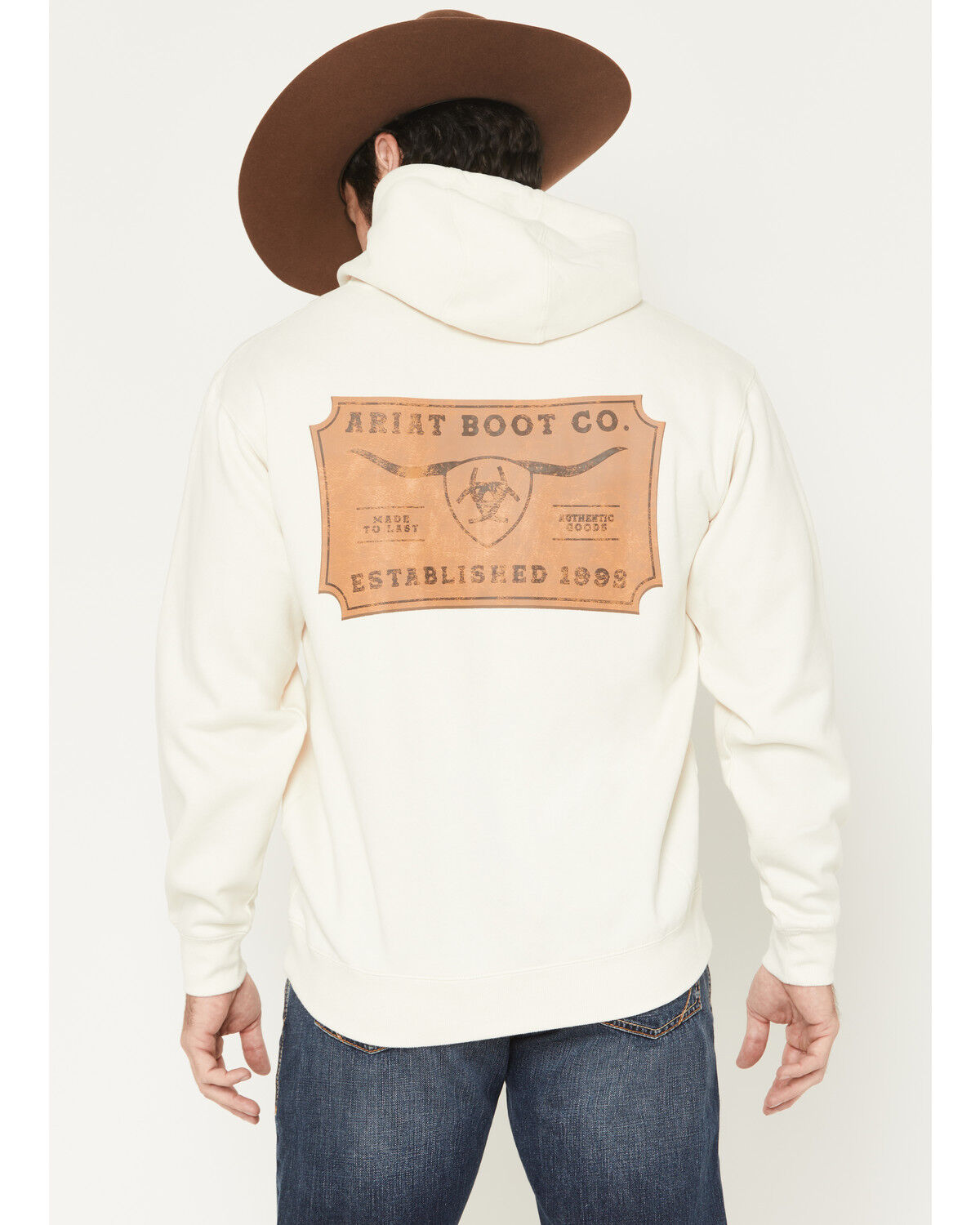 Image #1 - Ariat Men's Logo Shield Steerhead Graphic Hooded Sweatshirt, Oatmeal, hi-res