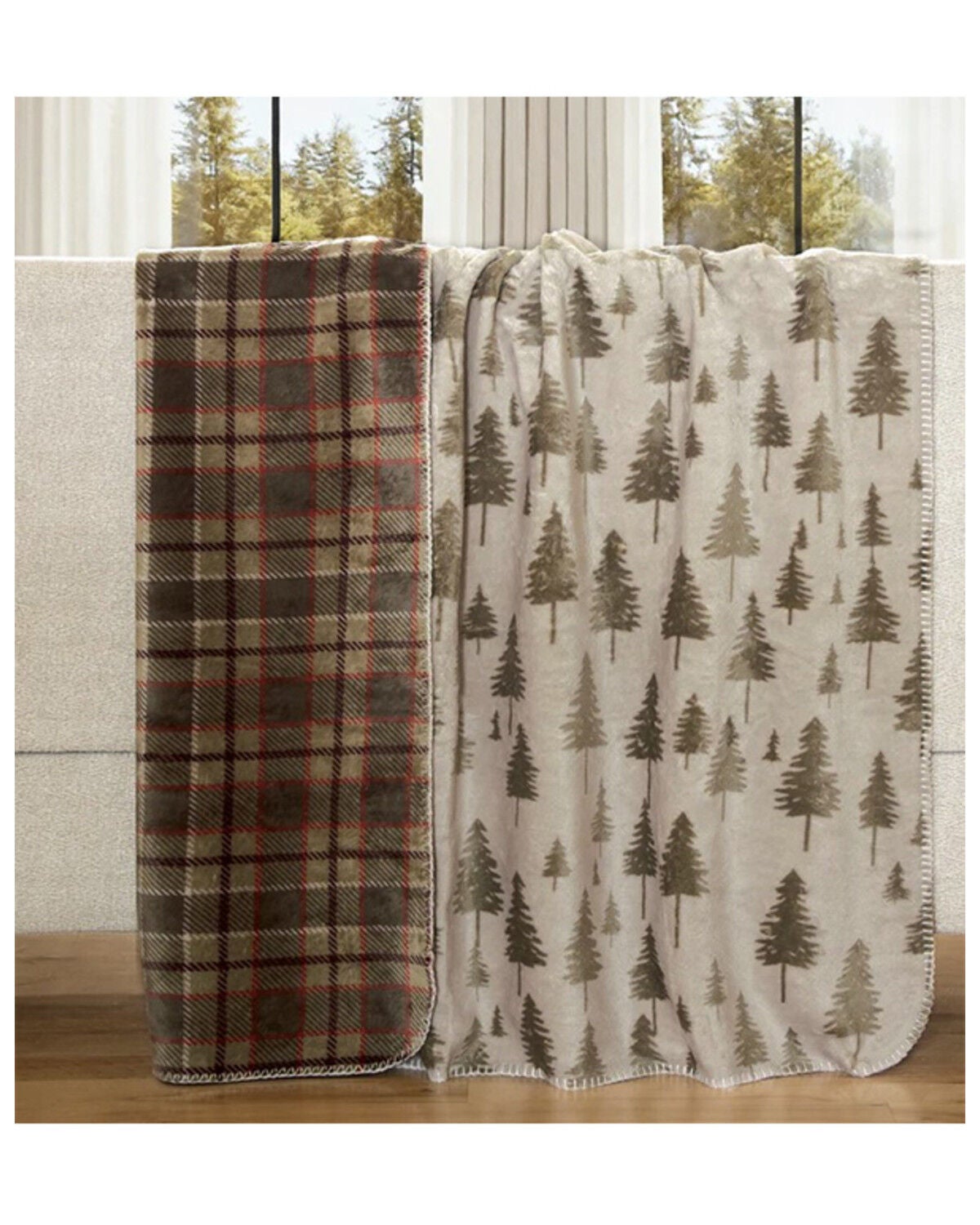 Image #1 - Carstens Home Fall Plains Reversible Plush Throw Blanket, Green, hi-res