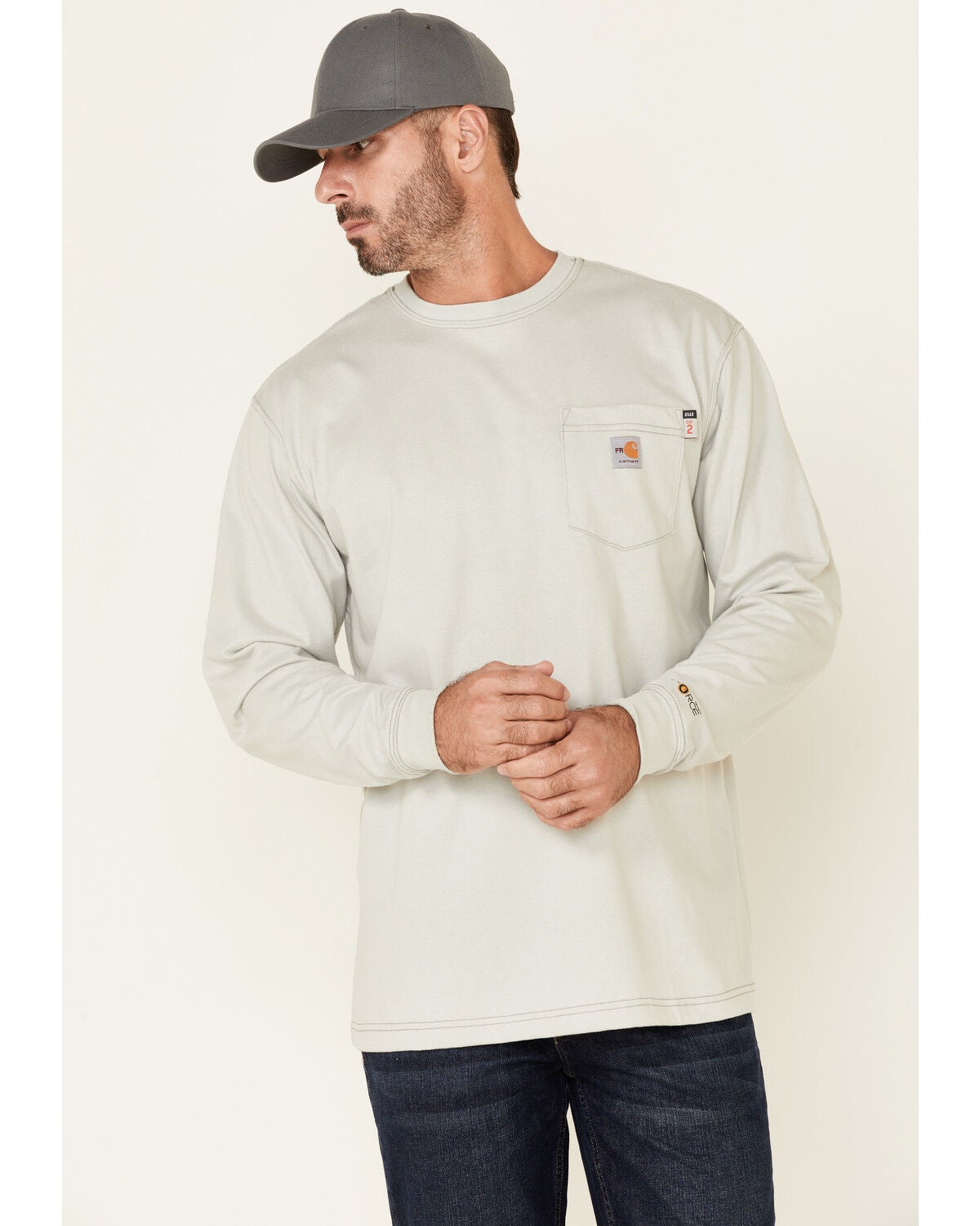 Carhartt Men's FR Long Sleeve Pocket Work Shirt, Grey, hi-res