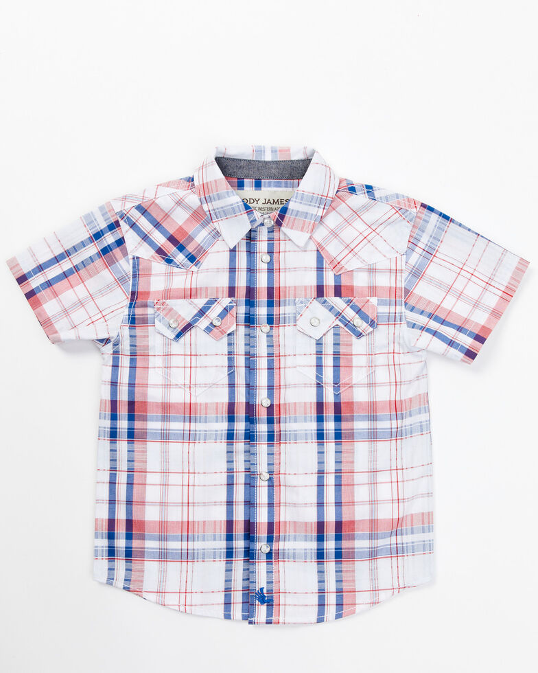 Cody James Toddler-Boys' Plaid Print Short Sleeve Western Snap Shirt, White, hi-res