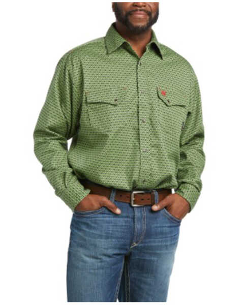 Ariat Men's FR Green Bellavia Long Sleeve Snap Work Shirt , Green, hi-res