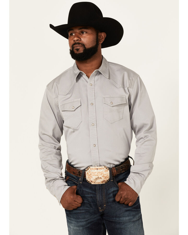 Blue Ranchwear Men's Twill Long Sleeve Snap Western Workshirt , Light Grey, hi-res