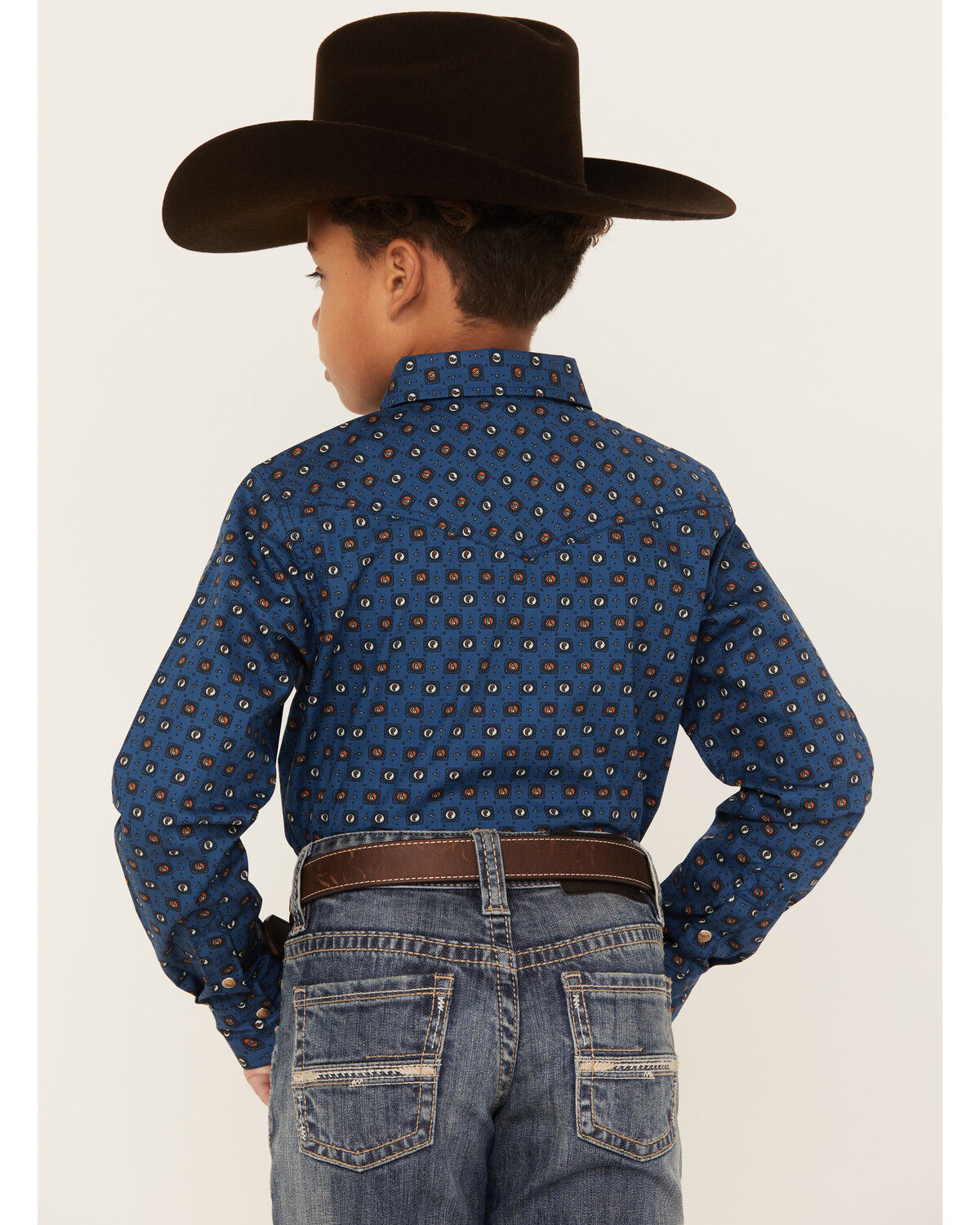 Image #4 - Cody James Boys' Prime Time Geo Print Long Sleeve Western Snap Shirt, Dark Blue, hi-res