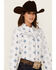 Image #2 - Ely Walker Women's Southwestern Print Long Sleeve Pearl Snap Western Shirt, White, hi-res