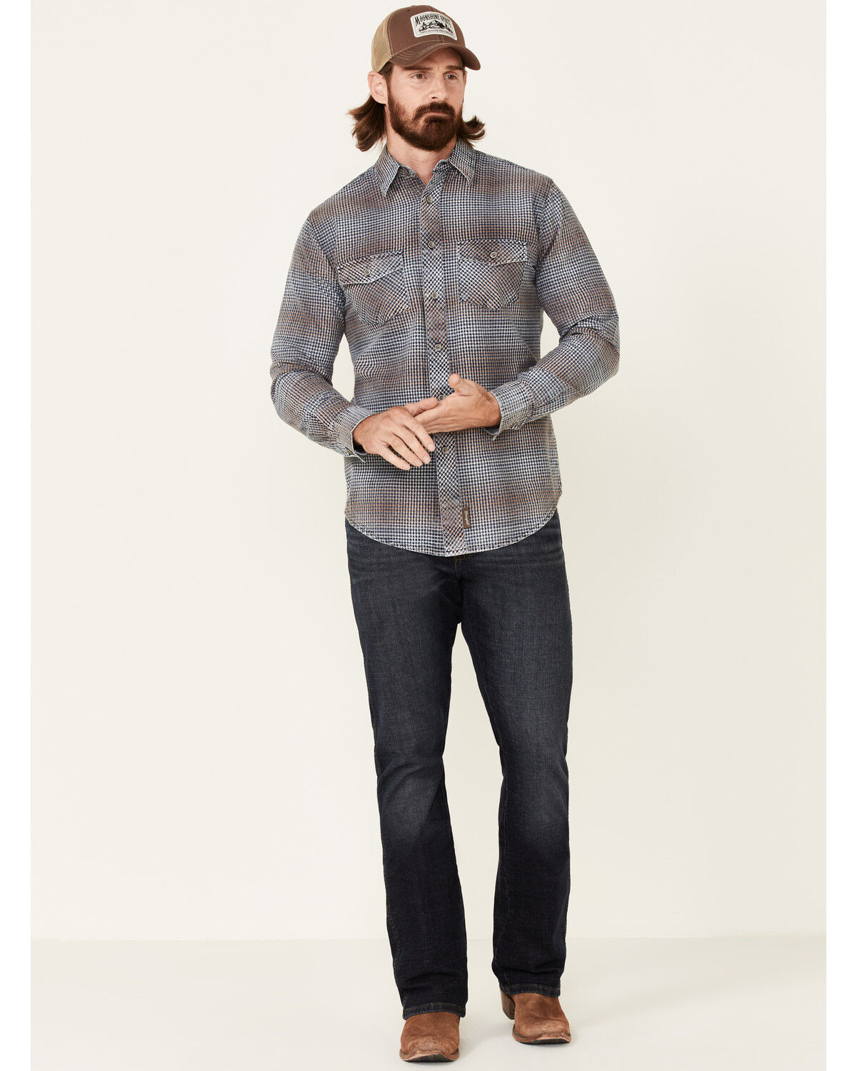 Image #2 - Wrangler Retro Men's Premium Check Plaid Button Down Western Shirt, Blue, hi-res