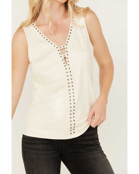 Image #2 - Idyllwind Women's Lilywood Beaded Front Faux Suede Tank Top, Off White, hi-res