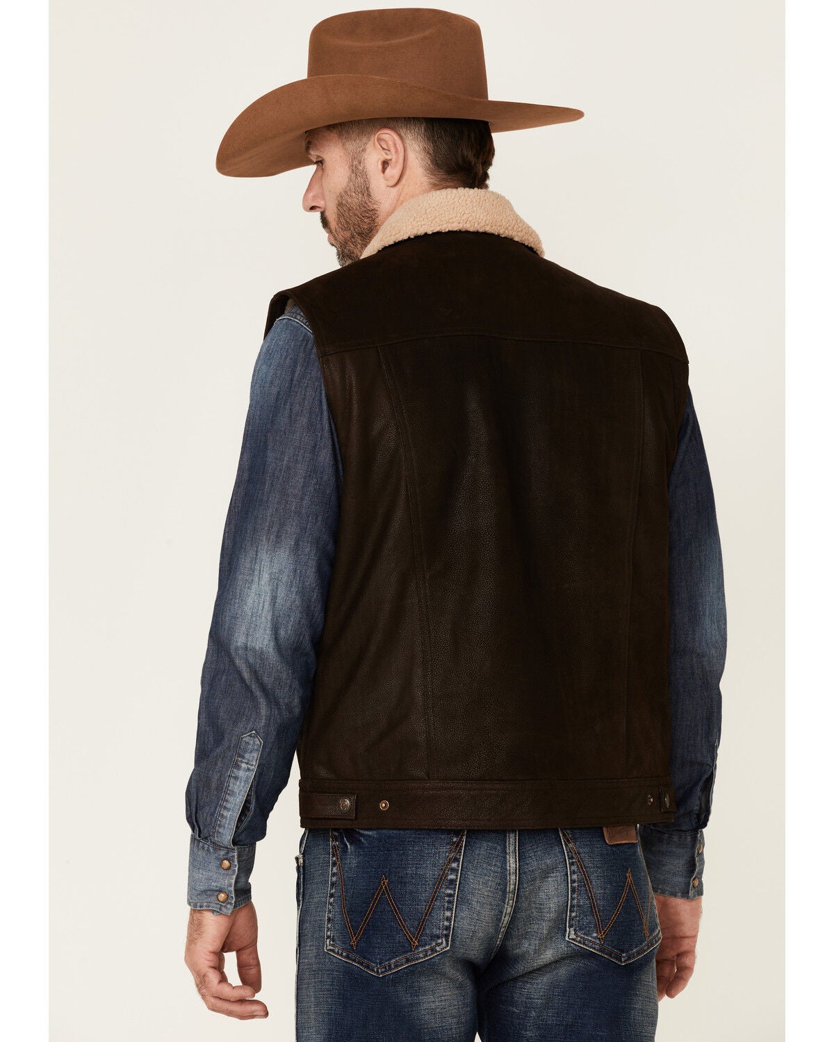 Image #4 - Cripple Creek Men's Mocha Lightweight Buffalo Nappa Snap-Front Leather Vest, , hi-res