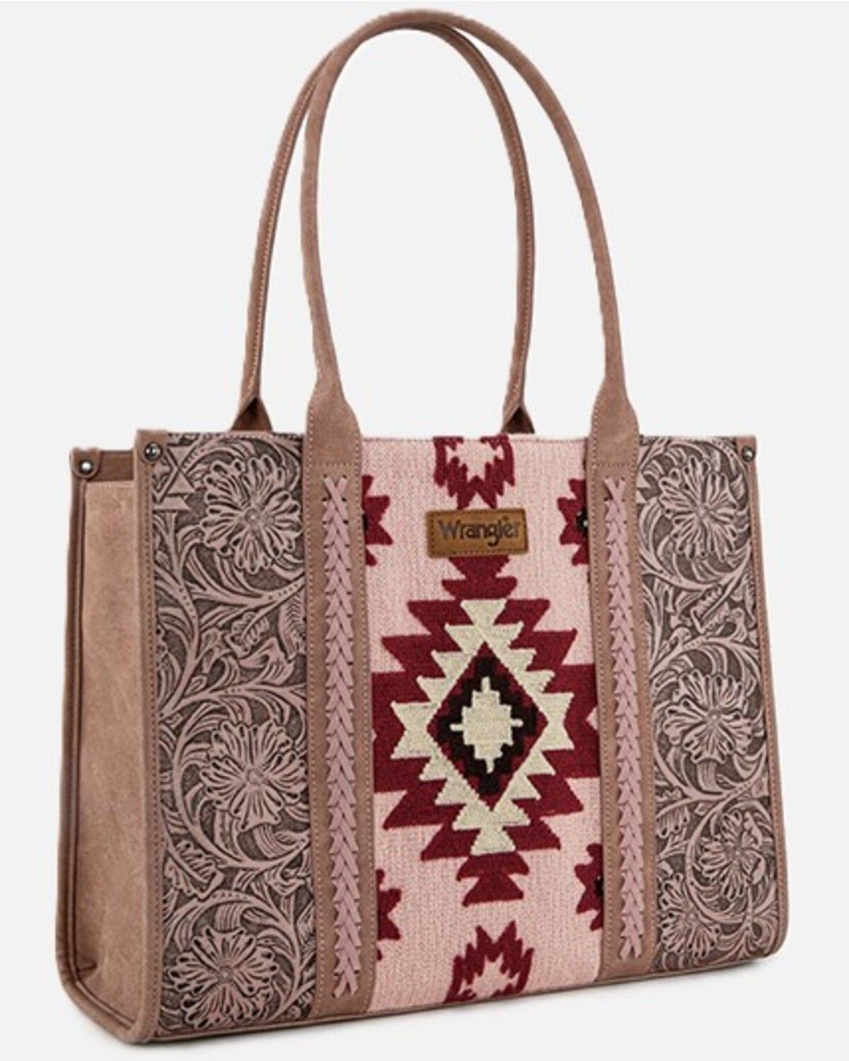 Image #1 - Wrangler Women's Southwestern Print Tooled Concealed Carry Tote Bag, Hot Pink, hi-res