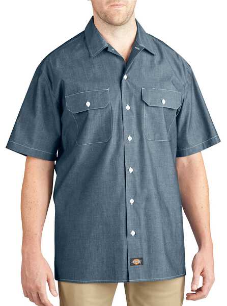 Image #1 - Dickies Relaxed Fit Chambray Short Sleeve Shirt, Blue, hi-res