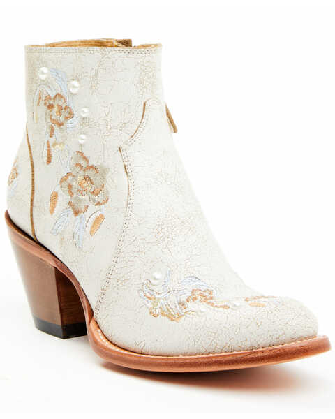 Shyanne Women's Carine Crackadela Floral Western Fashion Booties - Round Toe , White, hi-res
