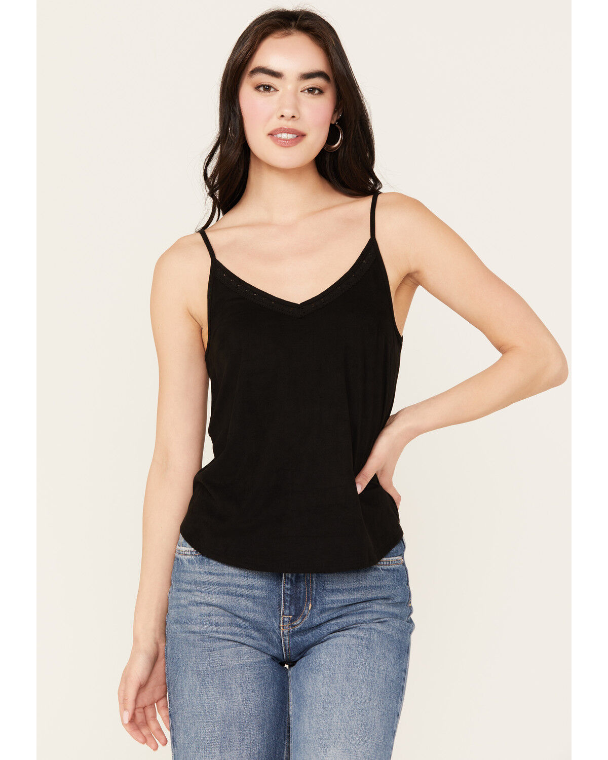 Image #1 - Shyanne Women's Crochet Lace Faux Suede Cami Top, Black, hi-res