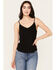 Shyanne Women's Crochet Lace Faux Suede Cami Top, Black, hi-res