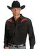 Ely Walker Men's Solid Embroidered Rose Long Sleeve Western Shirt, Black, hi-res