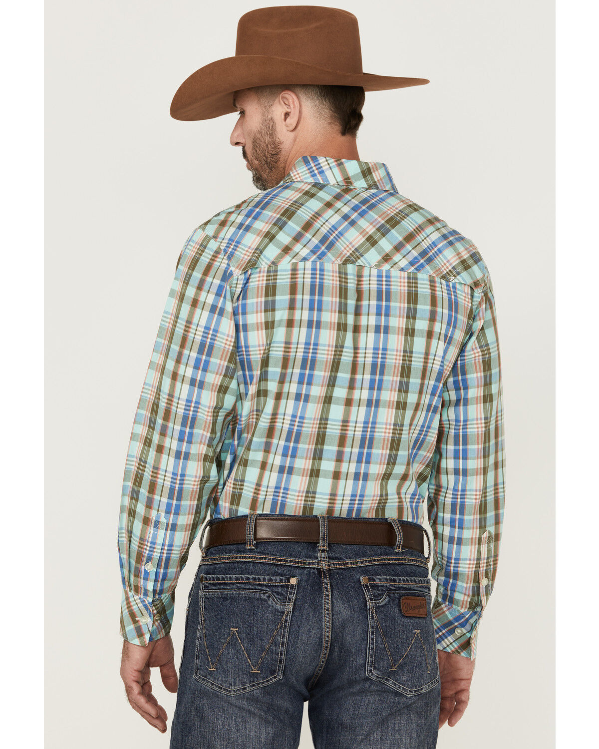 Image #4 - Resistol Men's Hampton Plaid Print Long Sleeve Button Down Western Shirt, Light Green, hi-res