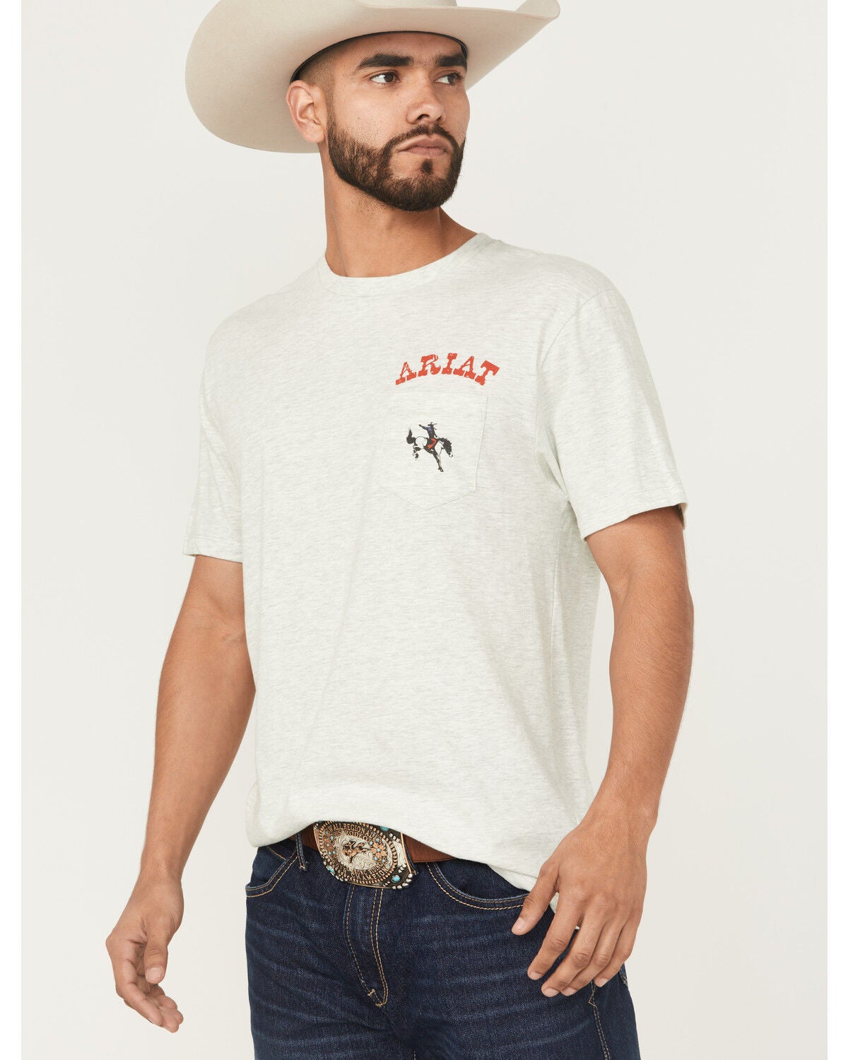 Ariat Men's Bronc Short Sleeve Graphic T-Shirt, Heather Grey, hi-res