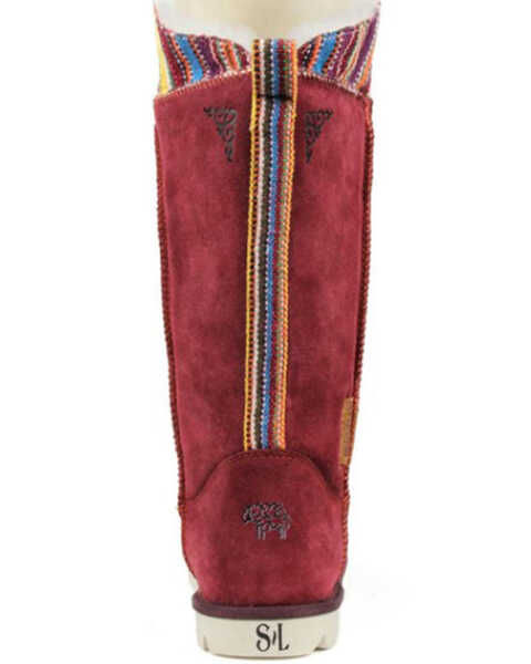 Image #5 - Superlamb Women's Mongol Serape Foldable Cuff Pull On Casual Boots - Round Toe, Burgundy, hi-res