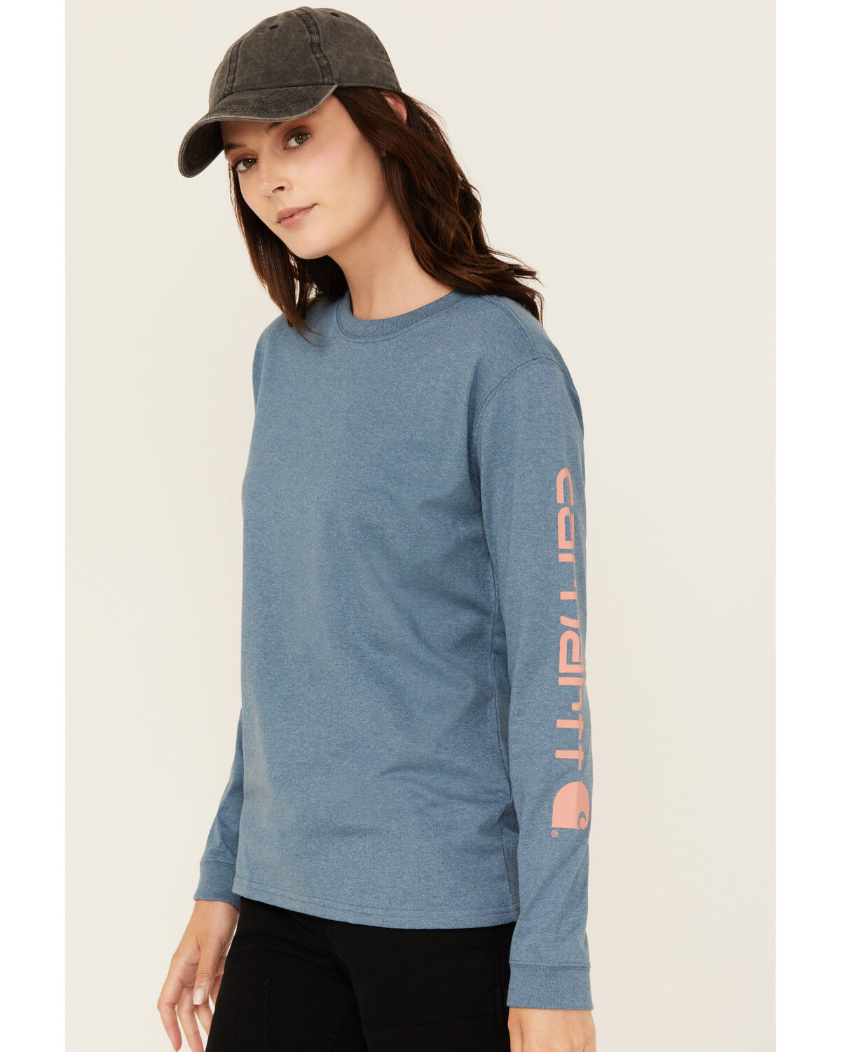 Image #1 - Carhartt Women's Loose Fit Heavyweight Long Sleeve Graphic Work Shirt, Light Blue, hi-res