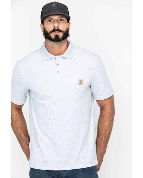 Image #1 - Carhartt Men's Contractor's Pocket Short Sleeve Polo Work Shirt - Big & Tall, Hthr Grey, hi-res