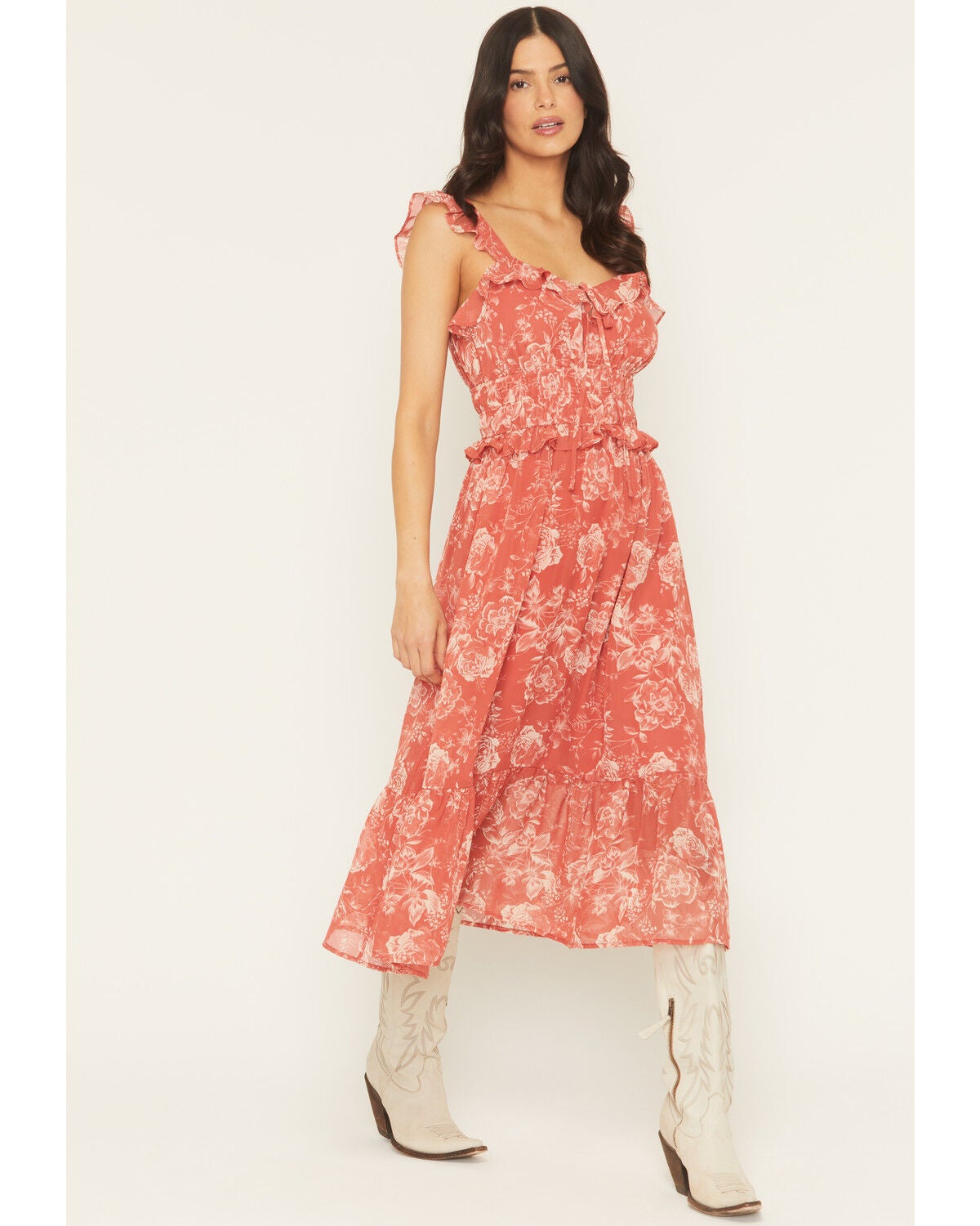 Ash & Violet Women's Floral Print Midi Dress, Red, hi-res