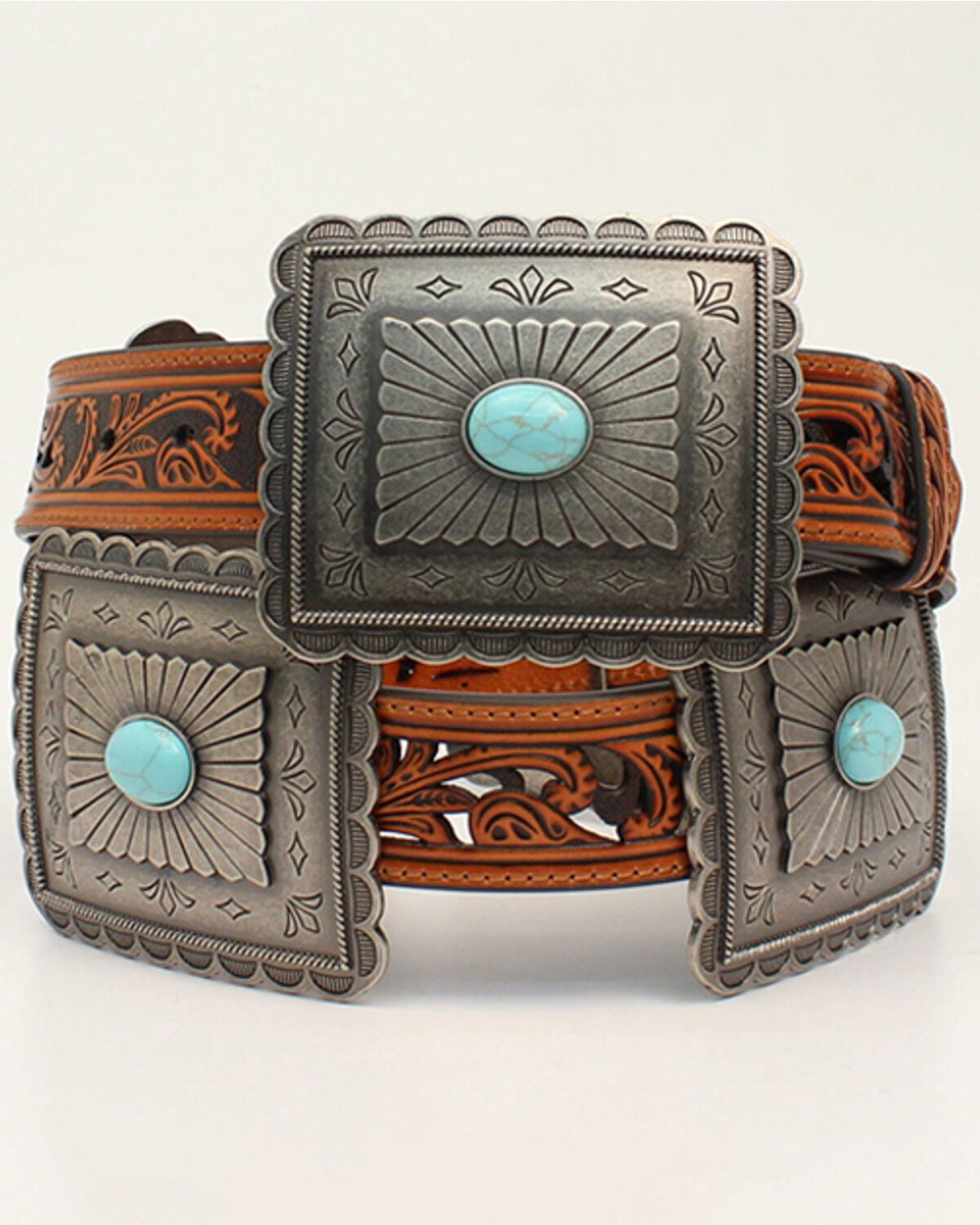 Ariat Women's Turquoise Concho Western Belt, Tan, hi-res