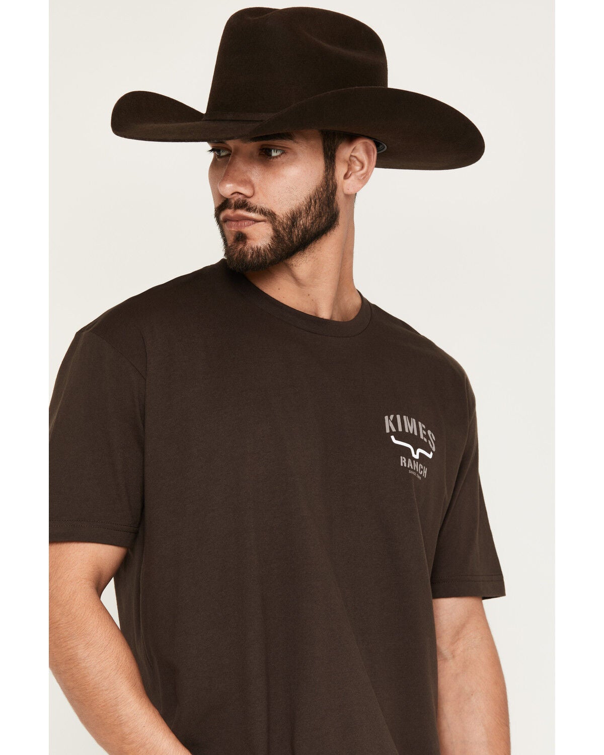 Image #3 - Kimes Ranch Men's Boot Barn Exclusive Stencil Logo Short Sleeve Graphic T-Shirt, Dark Brown, hi-res
