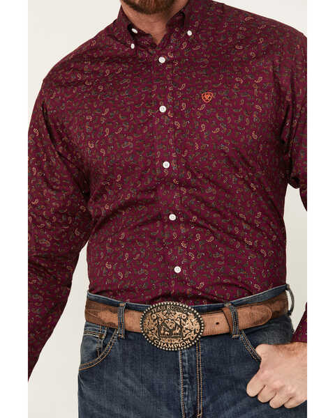 Image #3 - Ariat Men's Vernell Paisley Print Long Sleeve Button-Down Western Shirt, Magenta, hi-res