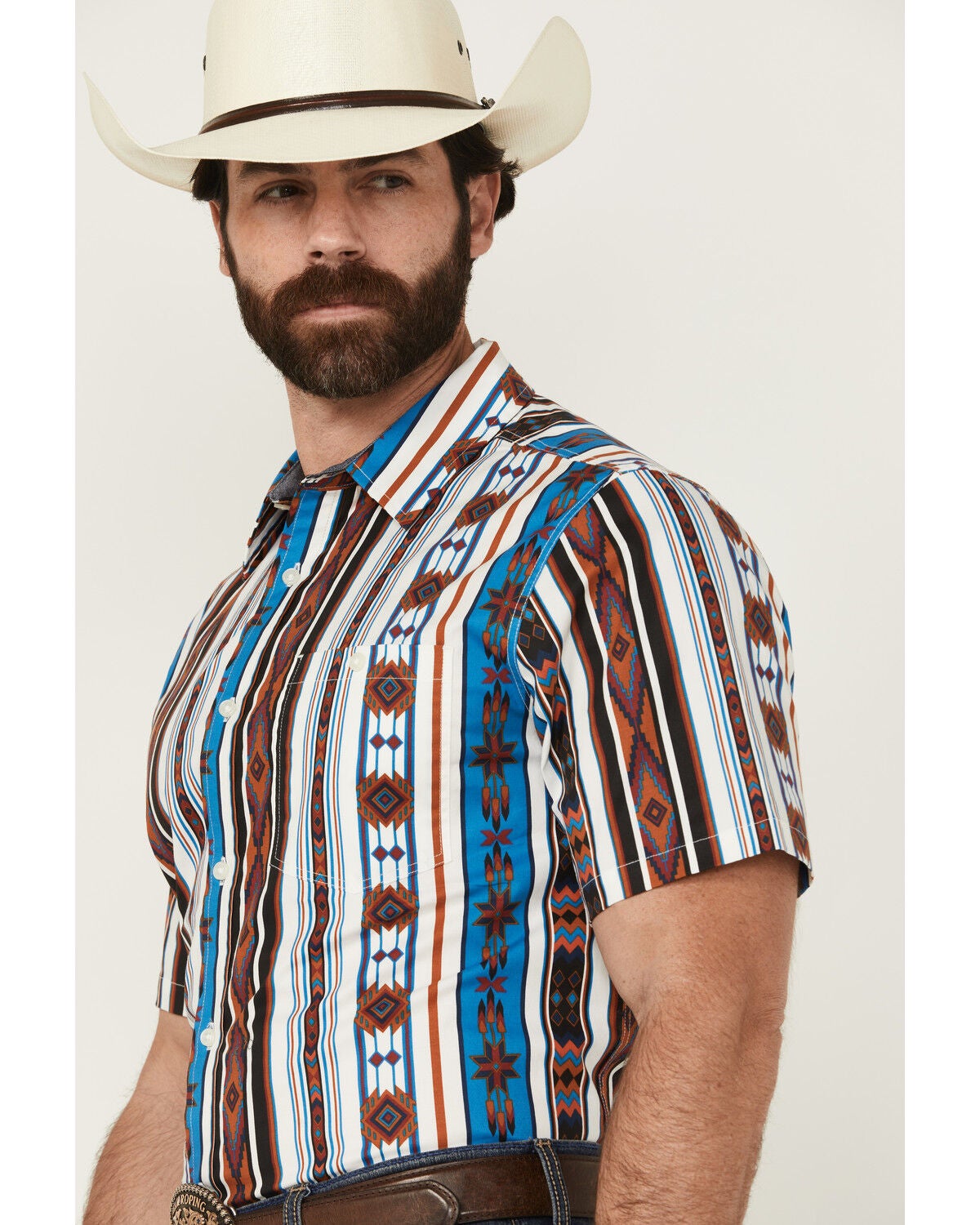 Image #2 - RANK 45&reg; Men's Dylon Southwestern Striped Print Short Sleeve Button-Down Stretch Western Shirt, Multi, hi-res