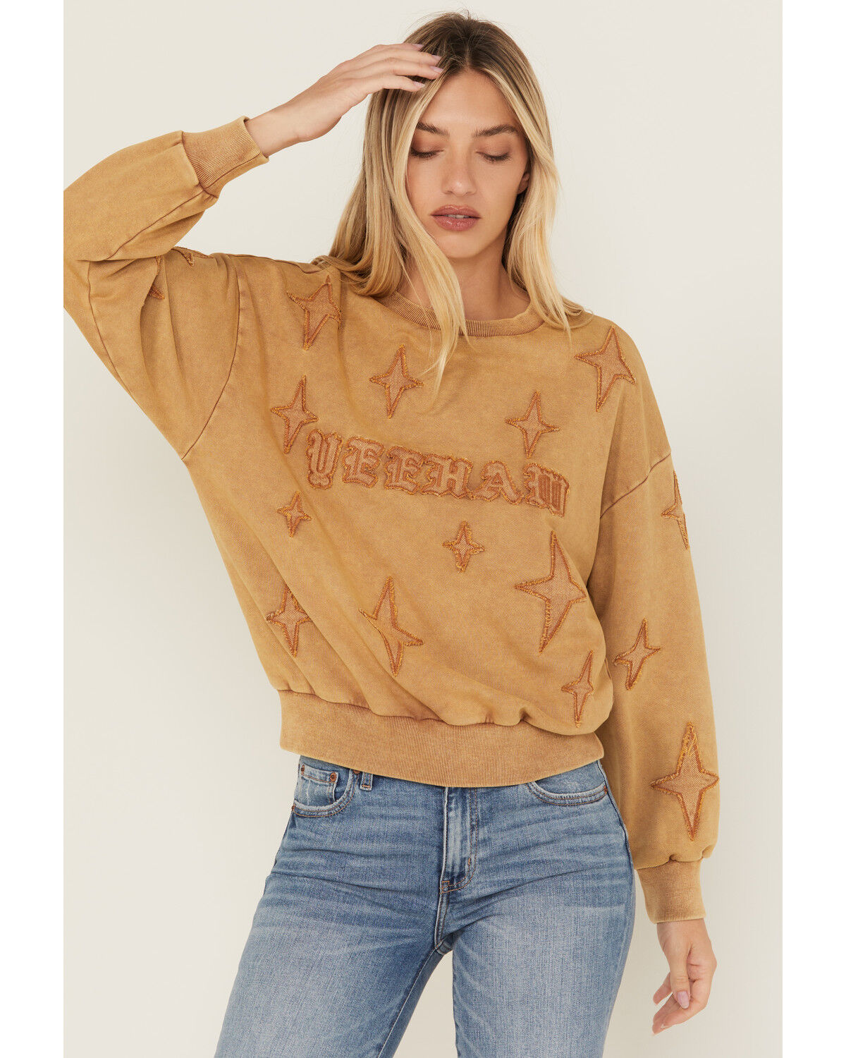 Image #1 - Blue B Women's Yeehaw Crewneck, Taupe, hi-res