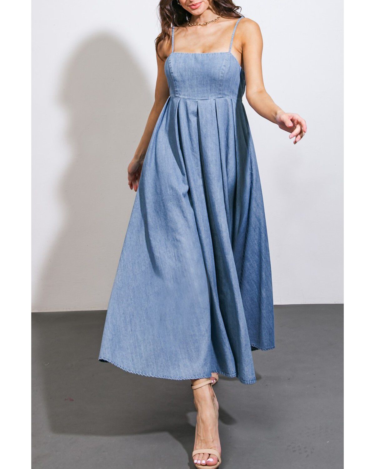 Image #2 - Flying Tomato Women's Captivating Heart Denim Midi Dress, Light Wash, hi-res