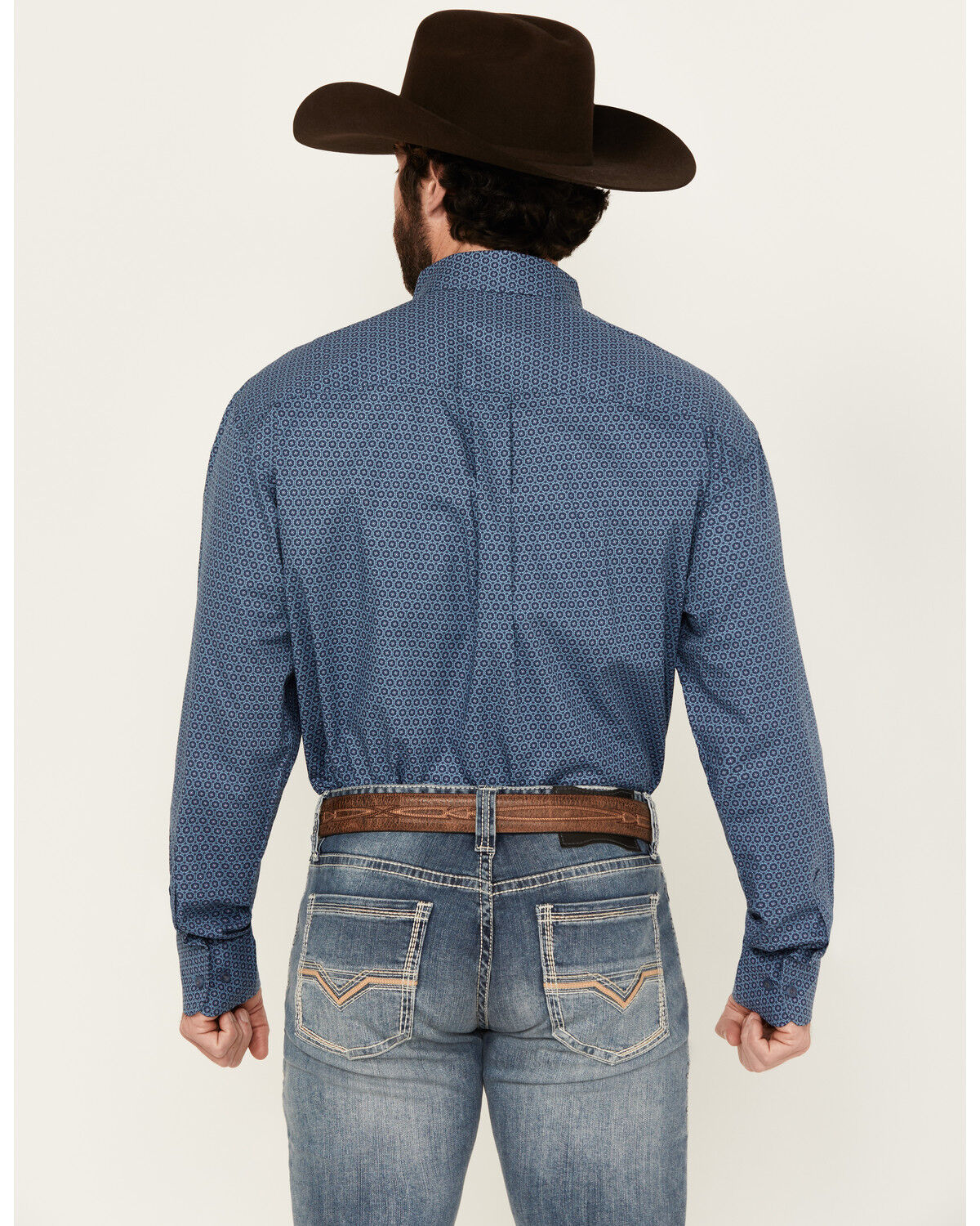Image #4 - George Strait by Wrangler Geo Print Long Sleeve Button-Down Stretch Western Shirt, Navy, hi-res