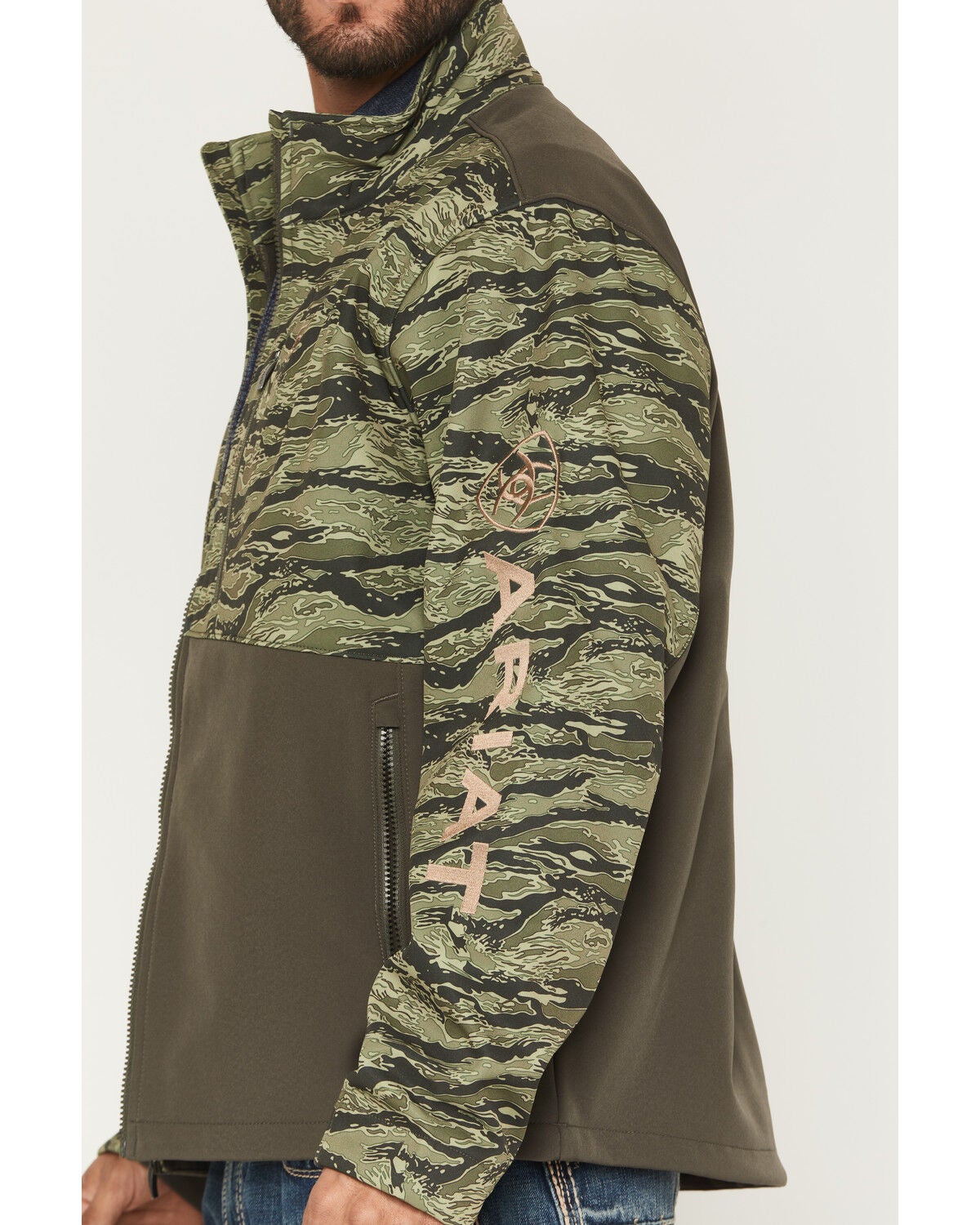 Image #3 - Ariat Men's Logo Camo Logo Concealed Carry Softshell Jacket - Tall, Black, hi-res