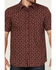 Gibson Men's Tribal Meeting Geo Print Short Sleeve Button Down Western Shirt , Burgundy, hi-res