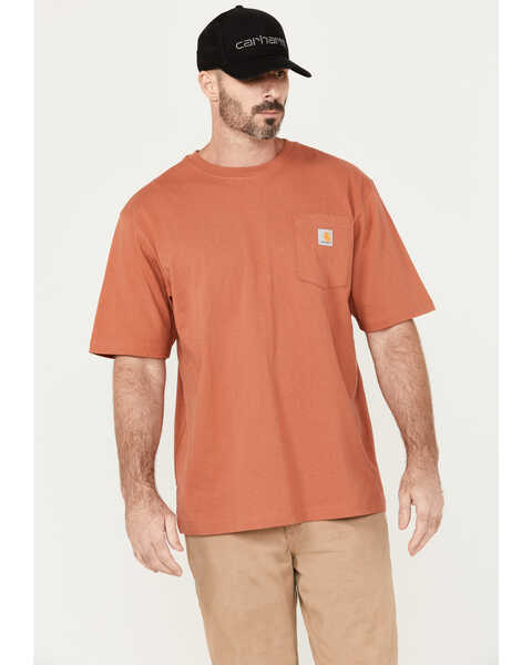 Carhartt Men's Loose Fit Heavyweight Logo Pocket Work T-Shirt, Dark Orange, hi-res