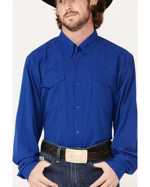 Image #3 - RANK 45® Men's Roughie Performance Long Sleeve Button-Down Shirt, Blue, hi-res
